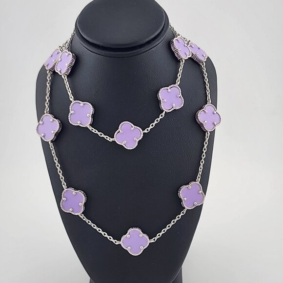 Jewelry - Brand New 925Sterling Silver Purple Clover 2pc Jewelry Set - Necklace & Bracelet